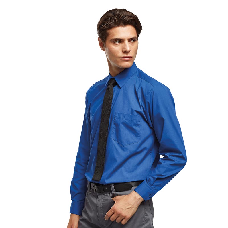 Long sleeve poplin shirt - Mid Blue* 14.5
